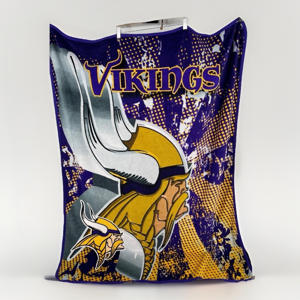 Vintage Minnesota Vikings Throw Blanket 44x61 NFL Fleece Purple Gold‎